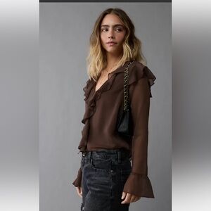 American Eagle Outfitters Ruffled Blouse in Brown